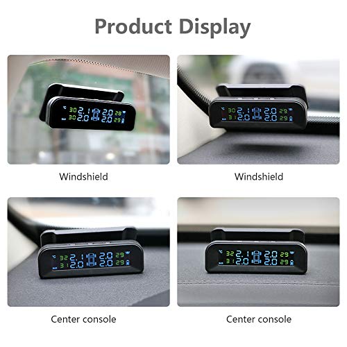 Tpms Sistema di monitoraggio della Pressione dei Pneumatici for Auto Wireless, Carica Solare, misuratore, Display in Tempo Reale attaccato al Vetro(External sensors)