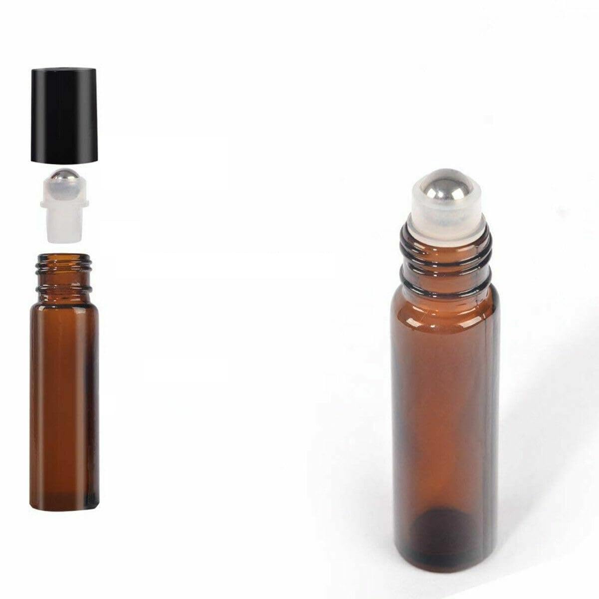 10PCS 10ml Amber Roll On Glass Roller Ball Bottle for Perfumen Essential Oil