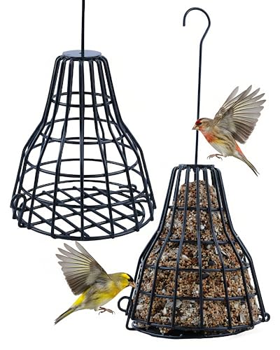 Gardmate 2PCS Bird Seed Bell Feeder with Hanging Rod S-8 Seed Cake Metal Bell Feeders for Outdoors Eco-Friendly Green Ready to Hang for Chickadees Finches S-8 Seed Cake Bell Feeder