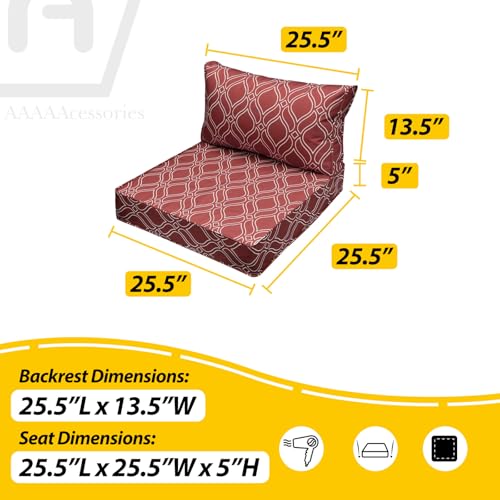Image of AAAAAcessories Outdoor Seat Cushions for Chairs, Fade-Resistant, Waterproof Patio Furniture Replacement Cushions, 25.5 inch x 25.5 inch x 5 inch + 25.5 inch x 13.5 inch, Set of 2, Clay Red Vine Trellis