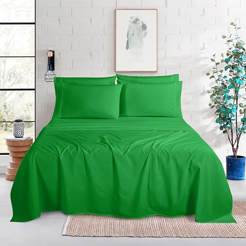 Image of Mocassi Luxury 4-Piece Sheet Set, Ultra Soft 1800 Premium Hotel Quality Microfiber Sheet Set, Fits Mattresses Up to 18 to 24 Inches Extra Deep Pocket- Breathable and Secure Fit, Twin XL, Emerald Green