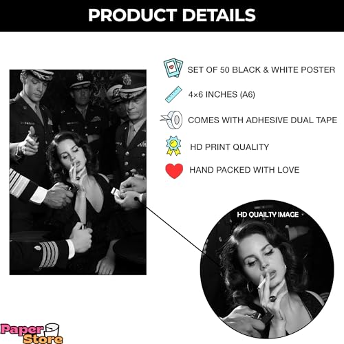 Image of Thepaper9store Paper9store Pack Of 50 Aesthetic Wall Collage Kit - 4?6 Inches Self Adhesive Wall Posters For Bedroom, Living Room, Office A6 Size (Black & White)