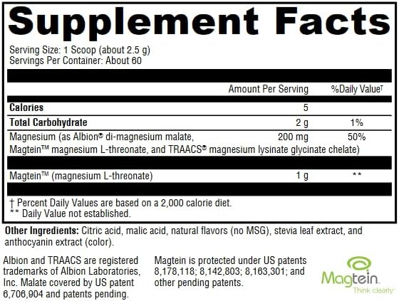 Miniatura 2 de Polvo de L-treonato de magnesio con magteína para la salud cerebral* - L-treonato de magnesio, malato de magnesio + magnesio glicinato de magnesio