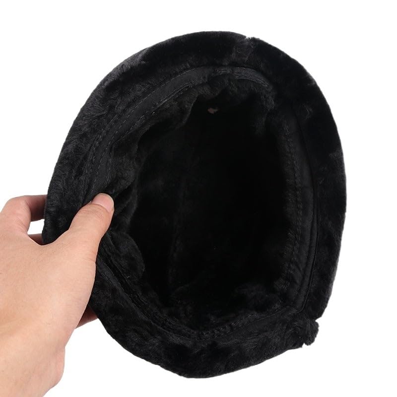 Gorro de Invierno Térmico Gorra de nieve de cuero Sombrero de bombardero for hombre Sombreros de invierno térmicos de piel sintética negra con gorra de papá con orejeras Sombrero de Aviador para Esqui