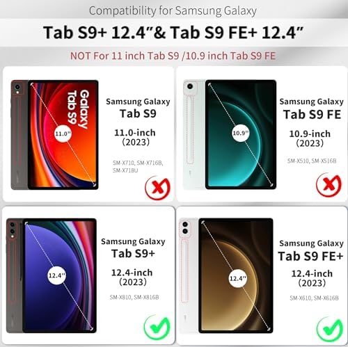 EasyAcc Etui kompatybilne z Samsung Galaxy Tab S9 FE+ Plus/S9 Plus 12,4" 2023 z uchwytem S Pen  ultra cienkie z funkcją stojaka, cienkie etui ochronne ze skóry PU, czarne