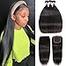Nadula 8A Brazilian Straight Hair Weaves 3pcs/lot with Lace Closure Free Part Virgin Remy Cheap Human Hair Bundles Natural Color (8 10 12+10Closure)