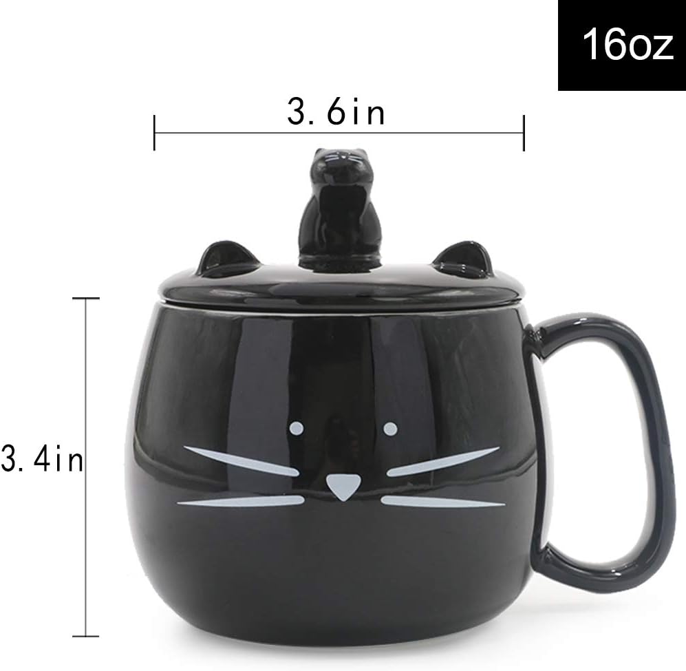 Koolkatkoo 16OZ Cute Cat Coffee Mug with Cell Phone Holder Lid for Cat Lover Unique Ceramic Black Mugs Tea Cup Gift for Women - Image 5