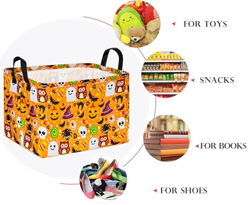 Image of Happy Halloween Ghost Storage Basket Gift Laundry Bins Collapsible Storage Baskets Box Laundry Nursery Hamper for Home and Office Decoration with Handles