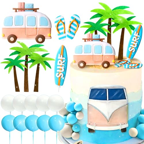 JeVenis surf gateau danniversaire decoration anniversaire surf decoration plage surf vague topper gateau planche de surf chaussons bouee gateau accessoires pour fete