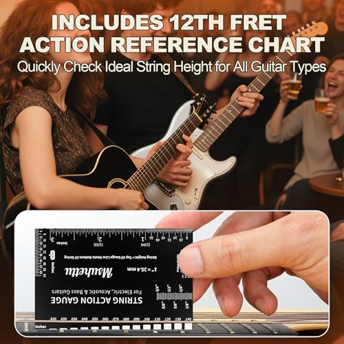 string action gauge ruler upgraded guitar string height gauge with inch amp metric scales guitar string setup tool and accessory for electric acoustic bass and luthier use - etched black edition