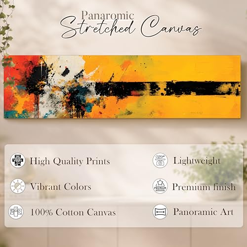 Image of Modern Abstract Stretched Canvas Wall Art Painting for Living Room, Industrial Expressionist Splatter Canvas Wall Decor For Livingroom, Bedroom, Office, Hallway's, Hotel 12x46 Inch