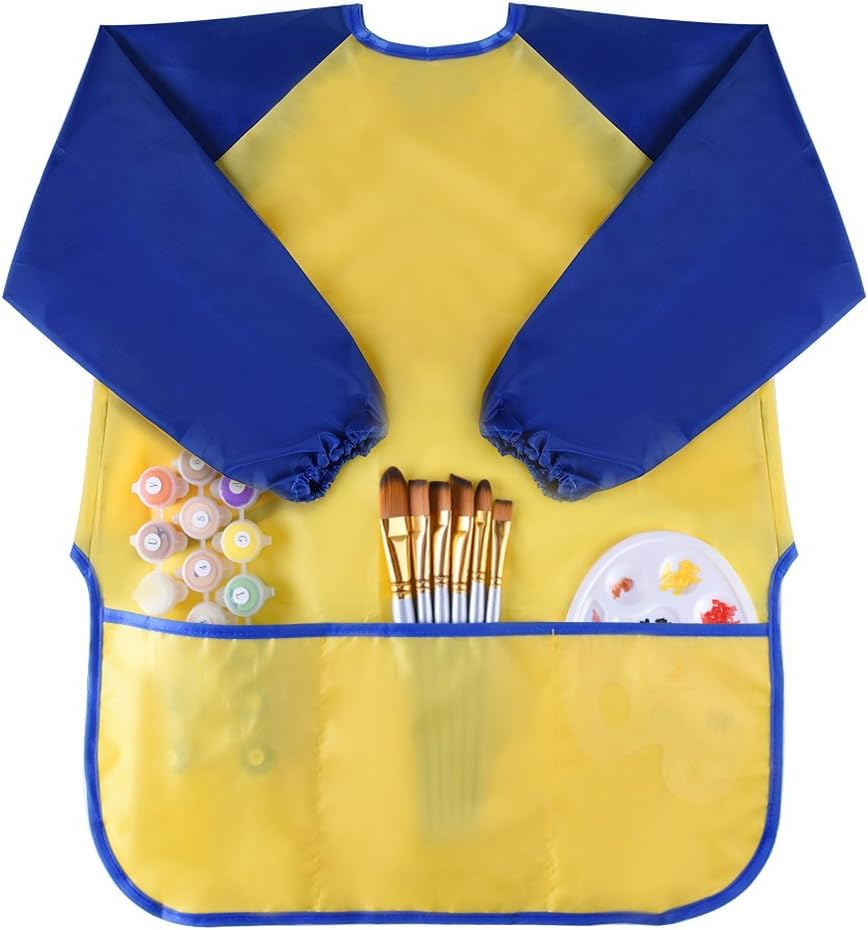 Voarge Tablier de Peinture en Nylon imperméable avec Manches pour Enfants de 8 à 10 Ans avec Manches et 3 Poches utilisé, pour la Peinture d'art Scolaire la...
