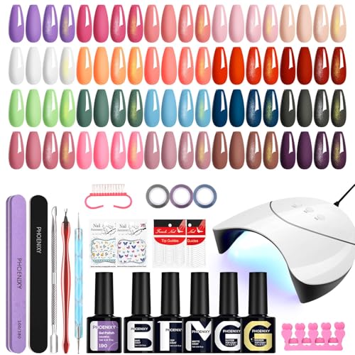 Phoenixy Kit Uñas Semipermanentes 20 Colores, Lámpara U V/LED de Secado Rápido, Set Manicura con Base y Top Coat Brillante/Mate/Glitter/Golden, Decor y Herramientas para Nail Art