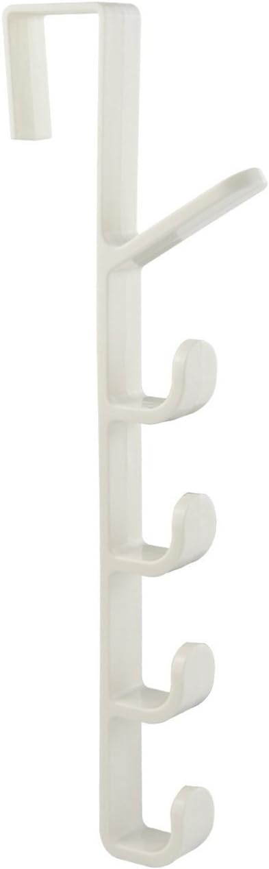 White Plastic Over the Door 5-Level Hook Vertical Closet Shower Cubicle Space Organizer