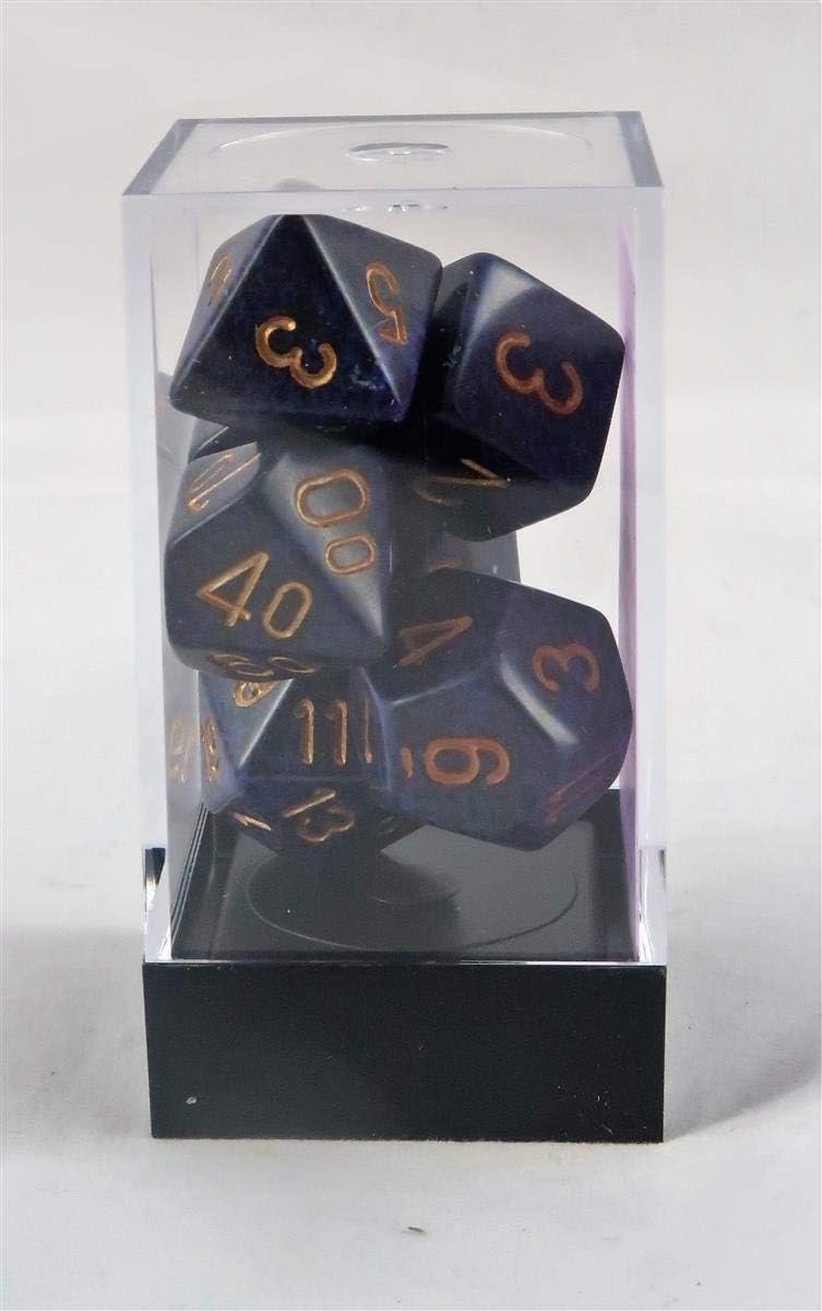 Polyhedral 7-Die Speckled Dice Set - Golden Cobalt