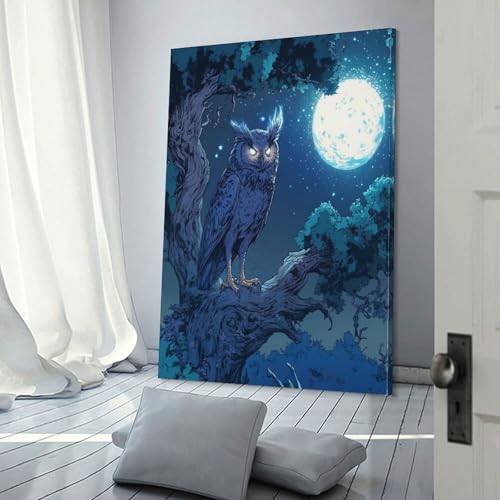 Chouette murale déco salon : impression sur toile grand format 50x75cm