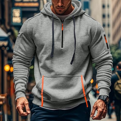 Fall Winter Quarter Zip Hoodie Men Pullover Tactical Sweatshirt Vintage Long Sleeve Casual Hoodies with Pockets