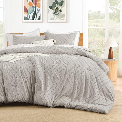 Image of Litanika Boho Queen Comforter Set, 3 Pcs Linen Lightweight Bedding Set