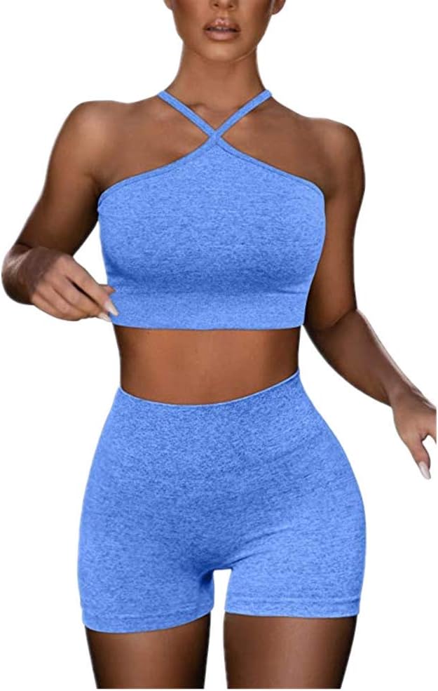 IWEMEK Women’s 2-Piece Yoga Set: Criss Cross Crop Top and High Waist Leggings Tracksuit