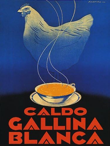 Caldo gallina blanca sopa de pollo y blanco comodidad alimentos español España Vintage Póster lona Repro