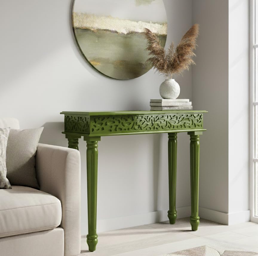Image of Solid Wood Side Tables Console Sofa Tables End Table /Coffee Snack Console Table for Living Room, Hallway (Olive Green) (Olive Green)