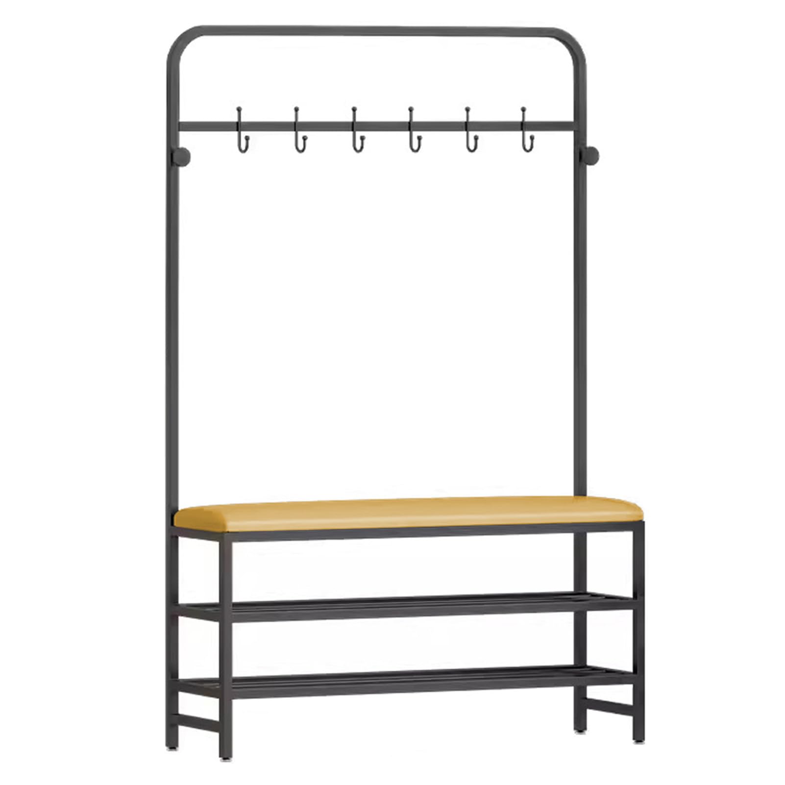 LWJSOCP Hall Tree with Storage Bench & Coat Rack Freestanding Shoe with PU Leather Seat Metal Frame Hooks for Entryway Mudroom Hallway Storage Solutions