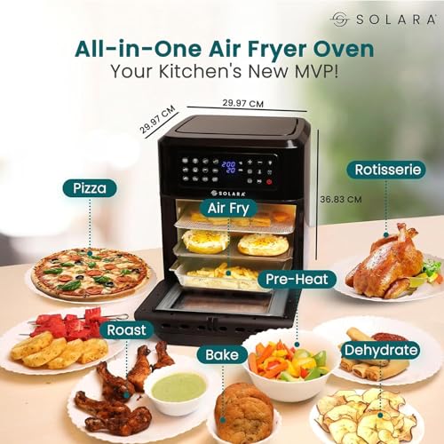 Image of SOLARA 12L Air Fryer Oven Signature Combo with 9 Accessories, 500ml 2-in-1 Glass Oil Sprayer & 6 Reusable Silicone Basket Liners with Cover Bag, 12 Preset Menus, BPA-Free, Air Fryer Accessories