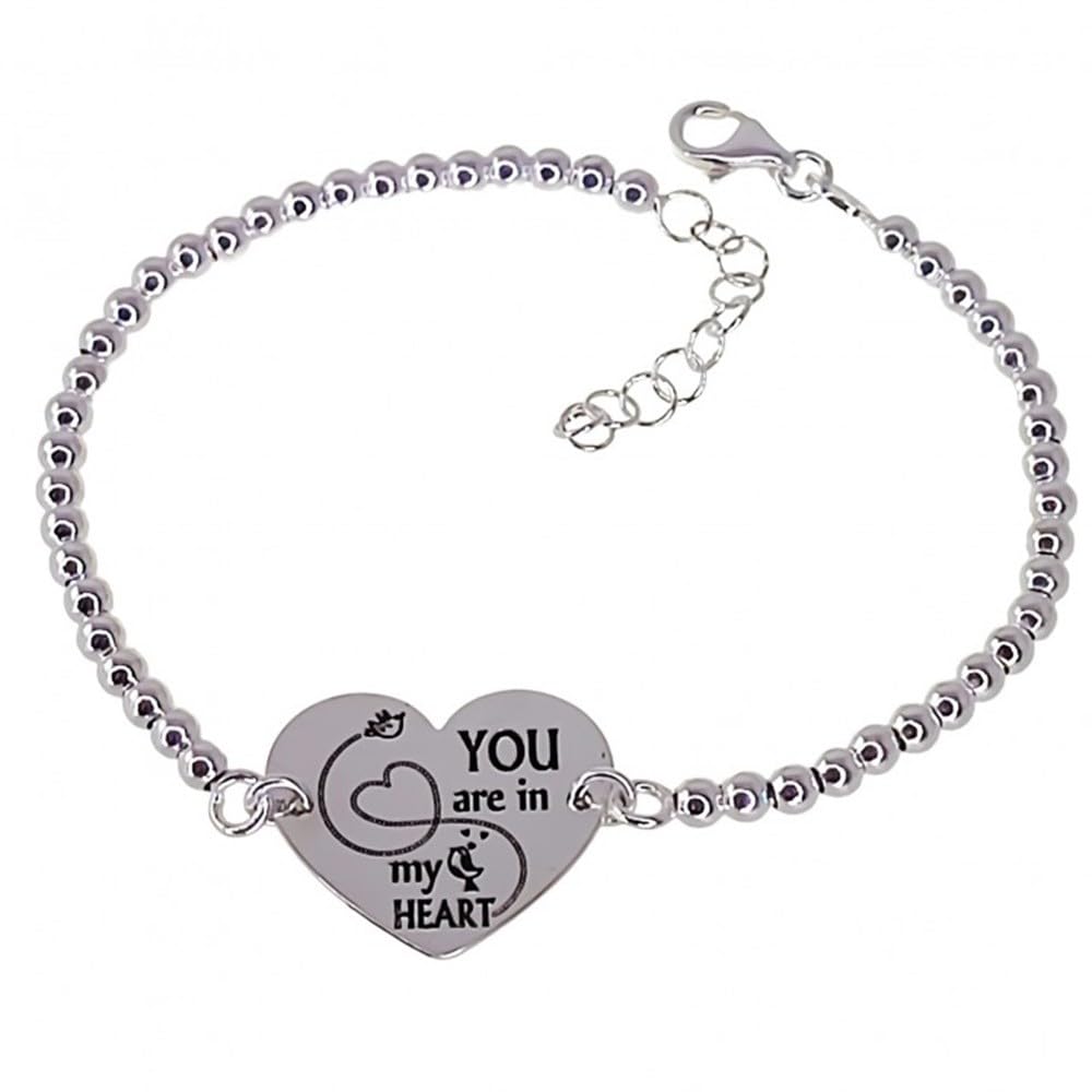 argento legge braccialetto 18 centimetri 925m. sfere di metallo messaggio cuore [AB5446]