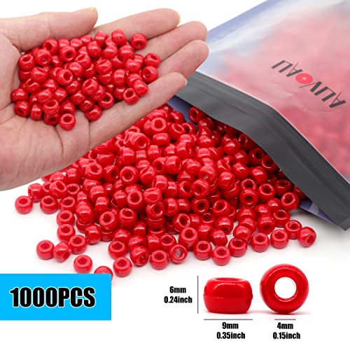 Image of 1000Pcs Pony Beads Bracelet 9mm Red Plastic Barrel Pony Beads for Necklace,Hair Beads for Braids,Key Chain,Jewelry Making (Red)