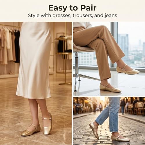 Image of MUSSHOE Square Toe Mary Jane Flats for Women: Comfortable Non-Slip Dressy Business Casual Shoes with Adjustable Strap for Office Work