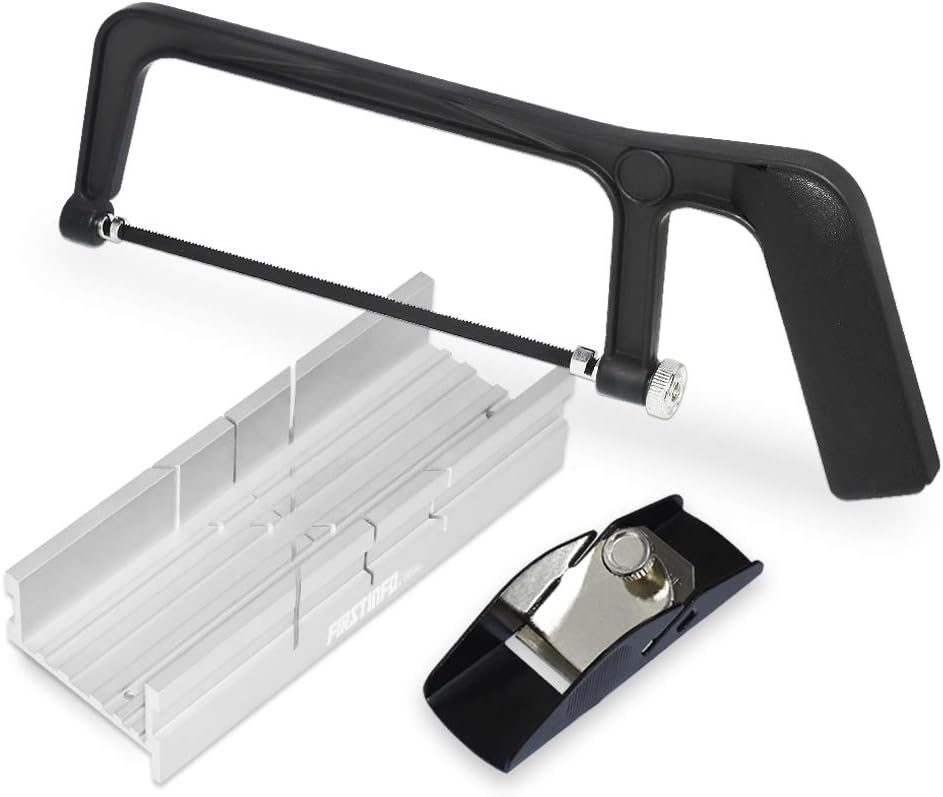 FIRSTINFO H5406 Aluminum Thin Slot Miter Box Set with Mini Hacksaw and Trimming Planer