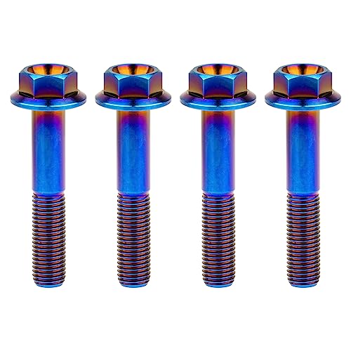 Image of Ti Screws M10 x 20 25 30 35 40 45 50 55 60 65 70 75 80 90 100mm 1.25 Pitch Titanium Flange Hex Bolt Pack of 4 (Burnt Blue, M10x55mm)