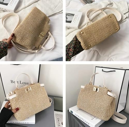 Summer Beach Bag Mini Tote Straw ShoulderChic Handbag Satchel Crossbody Clutch Purses Woven Straw Bag for Women4