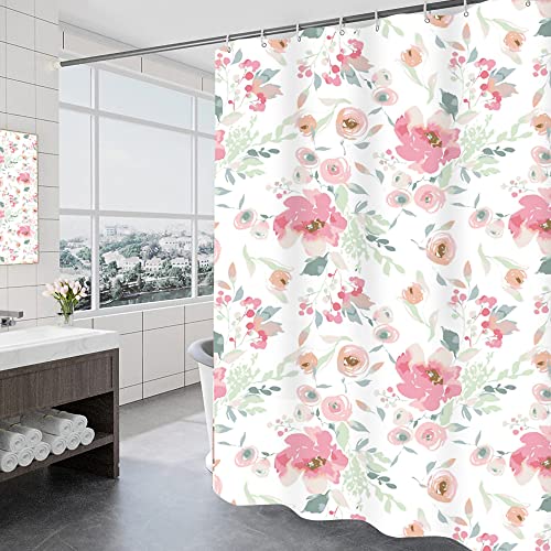 GONOVE Shower Curtain 200 x 200cm Mildew Resistant Waterproof Thicken Polyester Fabric Rose Flowers Bathroom Shower Curtain Liner Long Washable Bath Curtain with Hooks