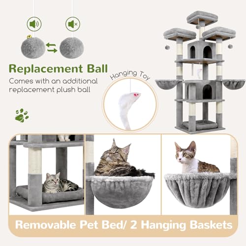 Image of Globlazer Big XL Cat Tower for Indoor Multiple Cats, F68B, Light Grey