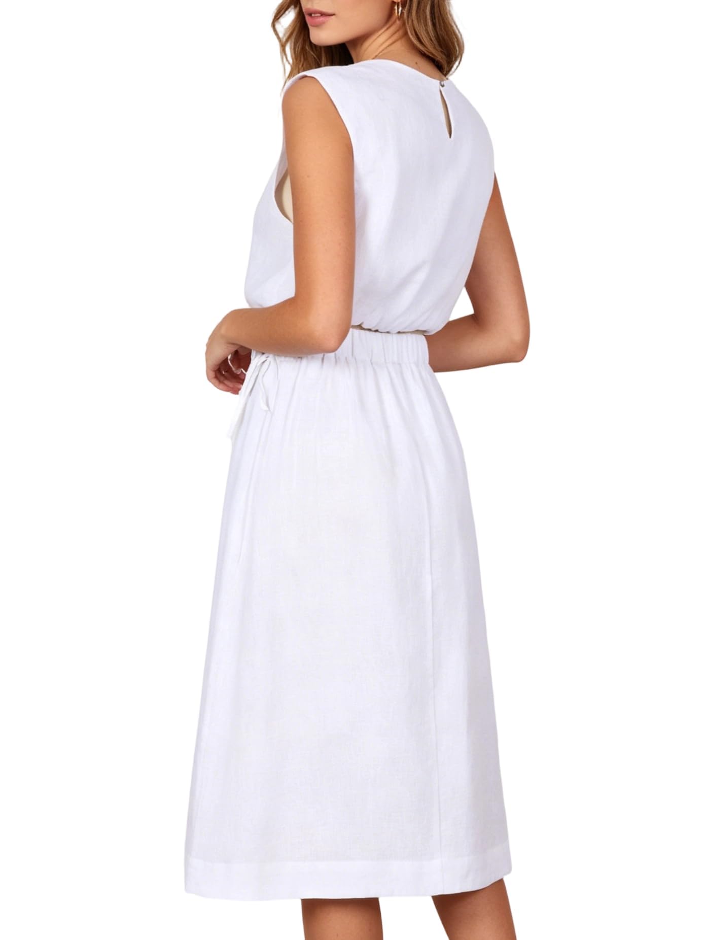 Amazhiyu Conjunto de dos piezas de lino 100 % para mujer, top corto y falda midi con bolsillo