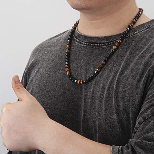 Westmiajw Mens Hematite Yellow Tiger Eye Onyx Beads Beaded Necklace Chain 8Mm Natural Gemstones Jewelry 60Cm-Comes With Gift Box #TOP4