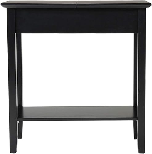 Tidyard Mesa auxiliar con tapa abatible, mesa auxiliar estrecha con estante de almacenamiento, armario de noche negro para sala de estar,