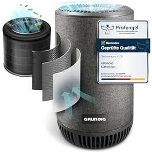 Grundig Luftreiniger Allergiker Air Purifier – Extra leise Hepa Filter + AKTIVKOHLEFILTER filtert 99,9% Schimmel Staub Pollen Viren Raucherzimmer, Luftqualitätsanzeige – 49m2 (Luftreiniger)