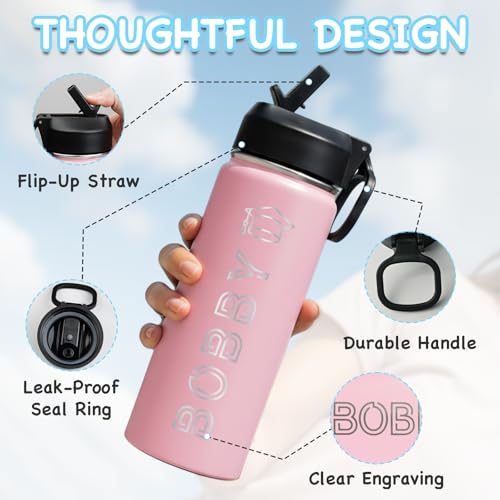 Image of Ships from USA,Custom Water Bottle For School, 18 oz Personalized Stainless Steel Kids Water Bottle with Straw Lid,Double Wall Insulated BPA Free ,Personalized Gifts for Boys Girls (Engraved Names)
