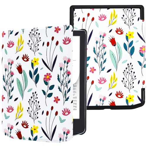 DMluna Funda para Pocketbook Verse/Verse Pro/Color, Cubierta de Cuero PU Premium, Auto Sleep/Wake, Delgada y Ligera, Ajuste Preciso, Flor