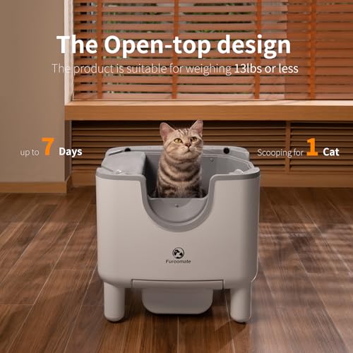 Image of Self-Cleaning Litter Box, Open-Top Automatic Cat Litter Box, Easy to Maintain, with Integrated Safety Protection and Odor Control