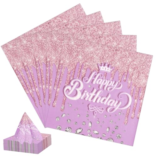 Geburtstagsservietten Lila Diamant, Happy Birthday Servietten 33 ×...