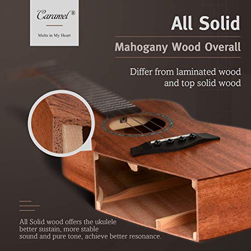 ALL SOLID MAHOGANY WOOD ! Tenor Ukulele Caramel 26 inch Professional ukulele Instrument Kit Small Hawaiian Guitar ukalalee Pack Bundle Gig bag, Digital Tuner, Strap, Strings Set
