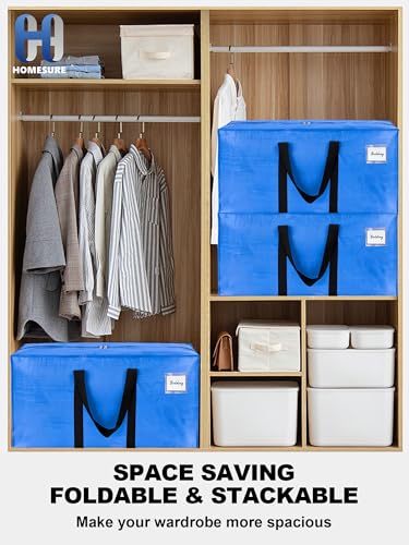 Image of 80 Pack Large Strong Moving Bags with Zippers & Carrying Handles - Water-Resistant - Heavy Duty Storage Tote for Space Saving, Fold Flat, Alternative to Moving Box (Sky Blue)