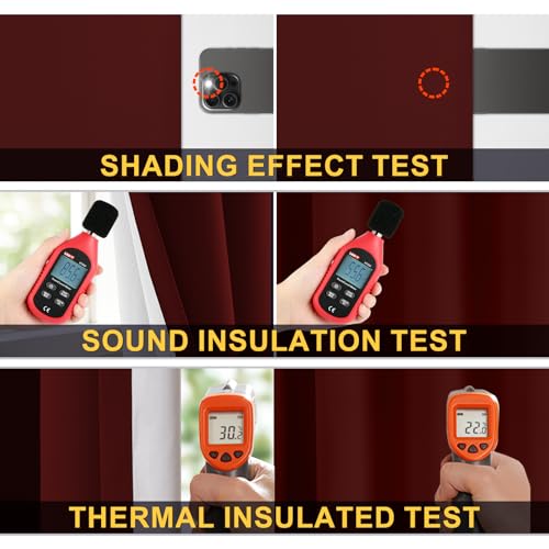 Image of Yakamok Burgundy Red Blackout Curtains 84 Inches Long for Bedroom 50 inch Wide | Blackout Curtain Panels for Bedroom, 2 Thick Layers Grommet Top Thermal Insulated Drapes with White Back for Living Room