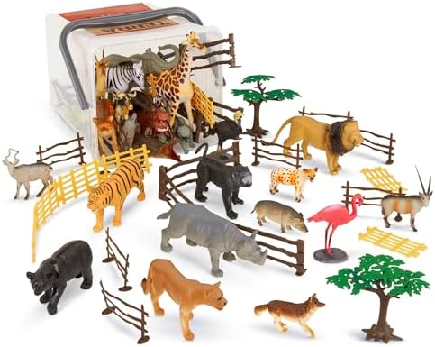 Terra by Battat – 60 Pieces Jungle Animals Playset – Educational Toys for 3+ Years Year Olds – Realistic Plastic Figurines & Accessories – Includes Giraffe, Lion, Tiger, Zebra & More