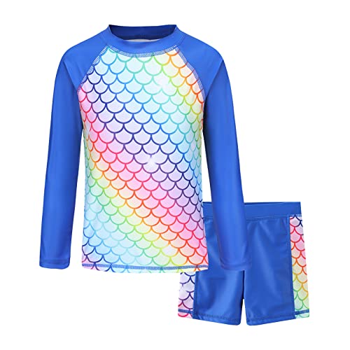 Image of Girls Rash Guard Set for Girls Long Sleeve Swimsuits Hawaiian Two Piece Bathing Suits Swimwear Set
