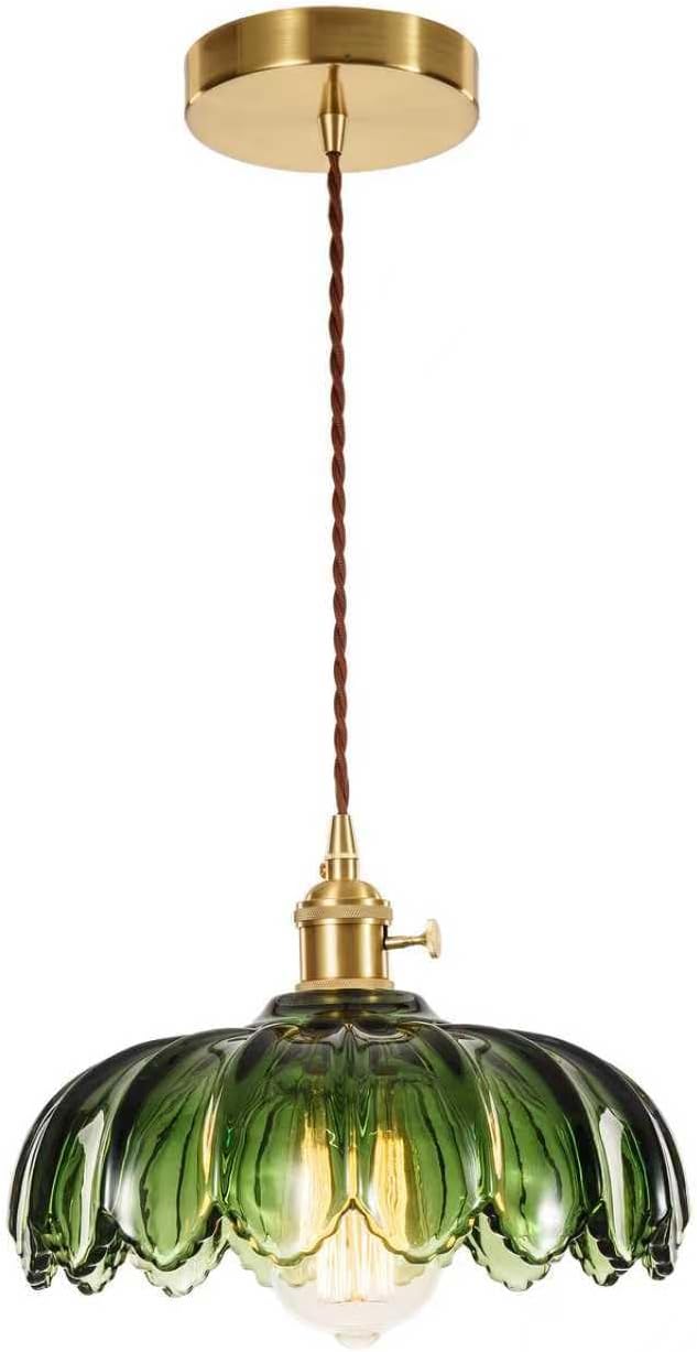 XZHGCEE Glass Pendant Light Green Ceiling Light, Hanging Ceiling Lights Vintage Pendant Light, Pendant Lights for Kitchen Island Bedroom Hallway Study Room Coffee Bar
