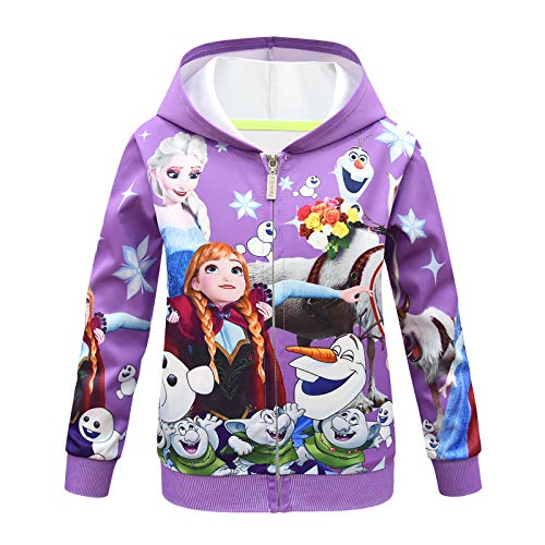 Novelty Jacket for Girls, 3T Hooded Sweatshirts for Kids Full Zip Outwear Cartoon Long Sleeve Fashion Kids Christmas Sweatshirt for Gift Baby Winter Coat Outfits Purple (3-4T/110cm)